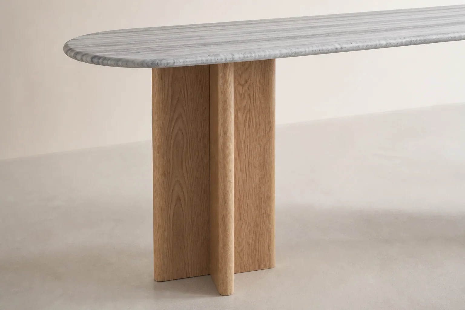 Close view of the AYP080 rounded layered top edge and grouped wood-grain support