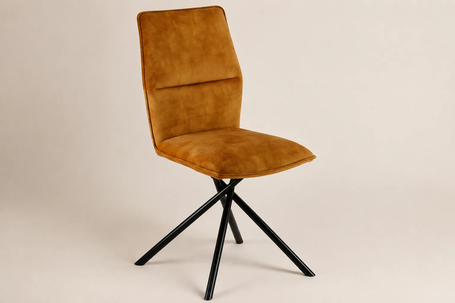Close view of the HTC0176 piped ochre back, curved seat and four-point black base