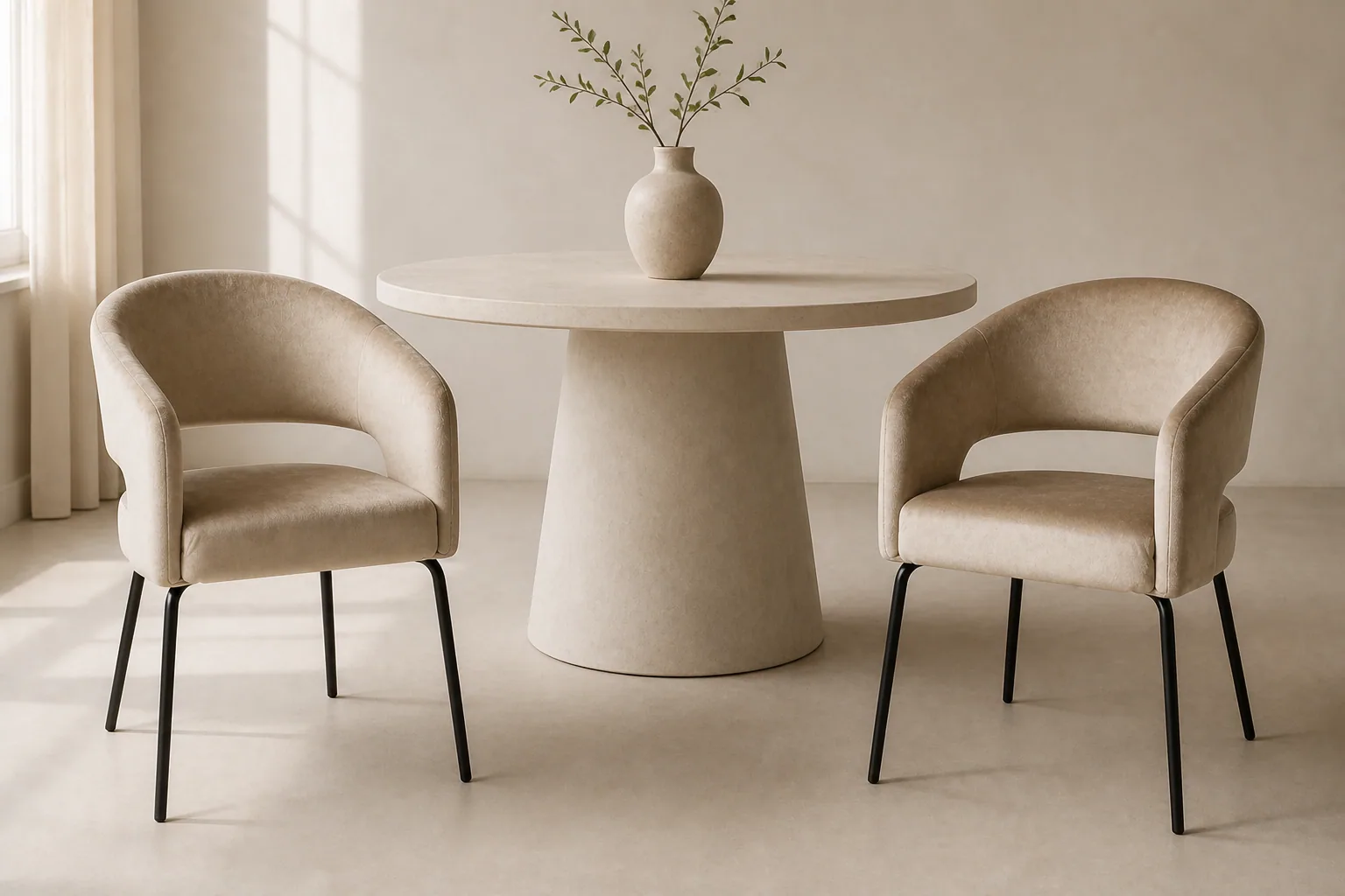 HTC0185 warm taupe dining chairs around a simple round table