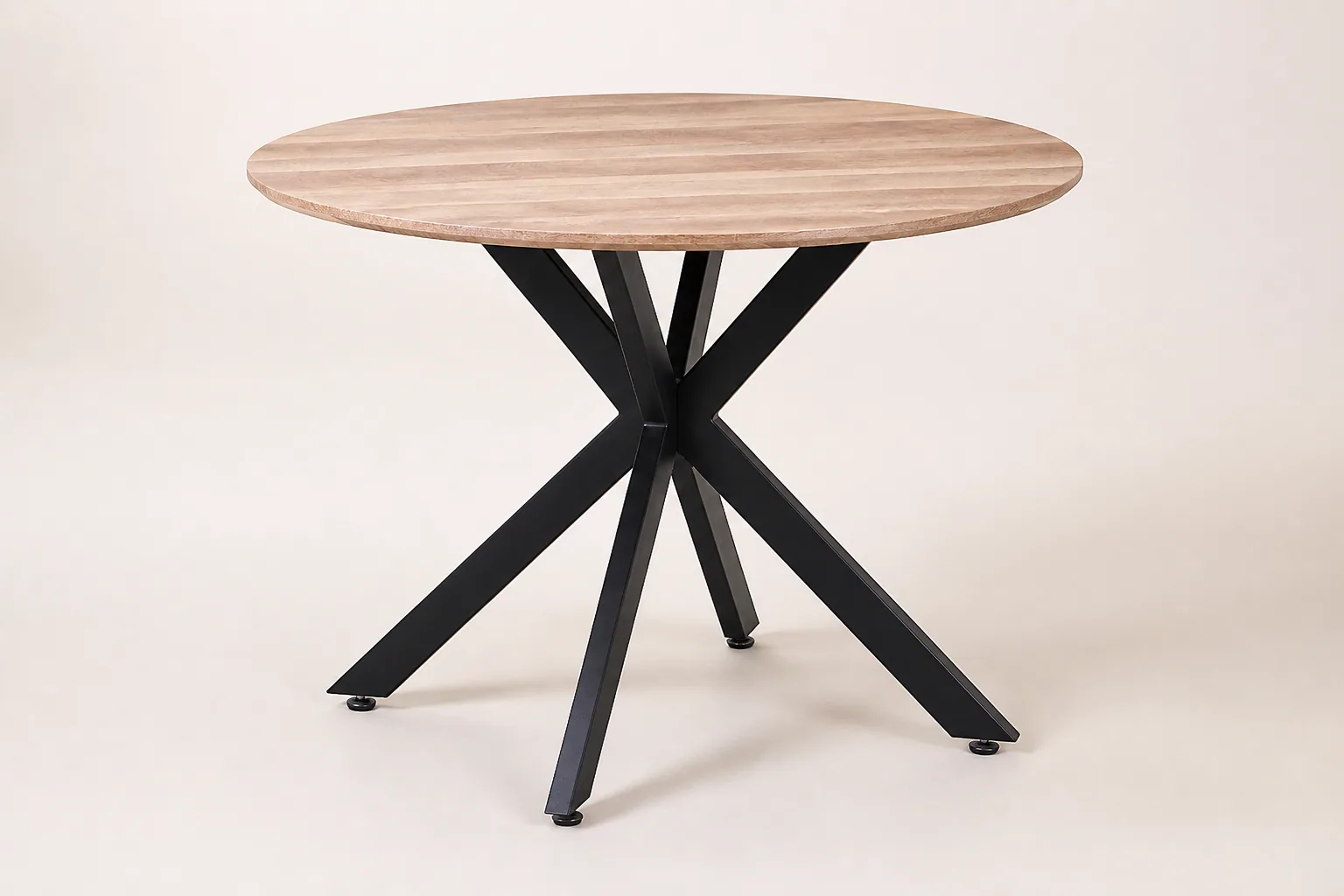 Close view of the HTD0006 black diagonal members crossing beneath the round tabletop